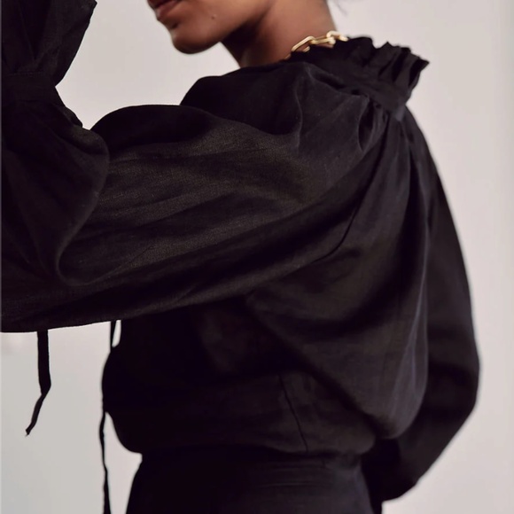 LJC Designs Black 100% Linen Kimono Mother of Pearl Button UMA Top Sz L $219 - Picture 3 of 13